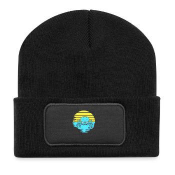 Oktopus Meer Sonnenuntergang Strand Urlaub Linien - Recycelte Patch Beanie - Schwarz - Vorne