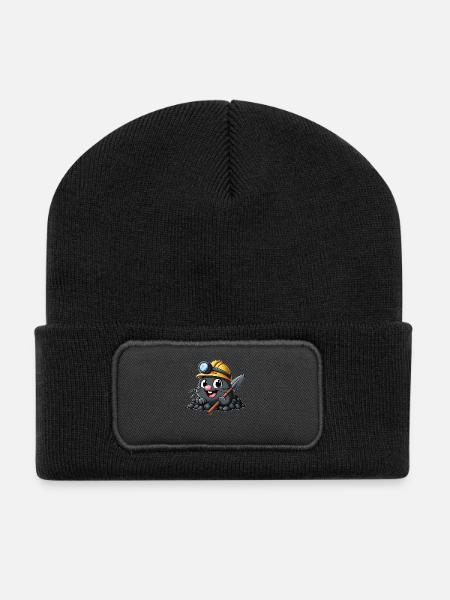 Lustiger Maulwurf mit Helm - Recycelte Patch Beanie - Schwarz