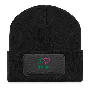 "I love mom" - Recycelte Patch Beanie - Schwarz - Vorne