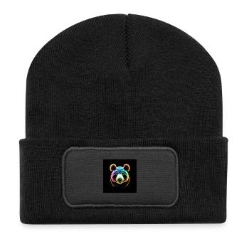 Panda Mira schaut sich alles genau an - Recycelte Patch Beanie - Schwarz - Vorne