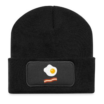 Minimal Bacon & Egg - Recycelte Patch Beanie - Schwarz - Vorne