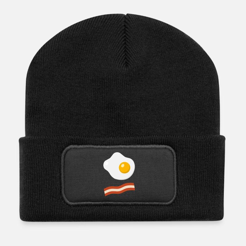 Minimal Bacon & Egg - Recycelte Patch Beanie - Schwarz