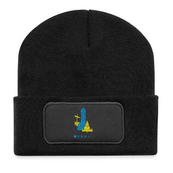 Wismar Dreiecksillustration blaugelb - Recycelte Patch Beanie - Schwarz - Vorne