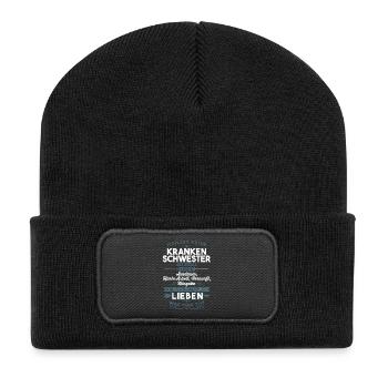 Lieben was man tut - Krankenschwester - Recycelte Patch Beanie - Schwarz - Vorne