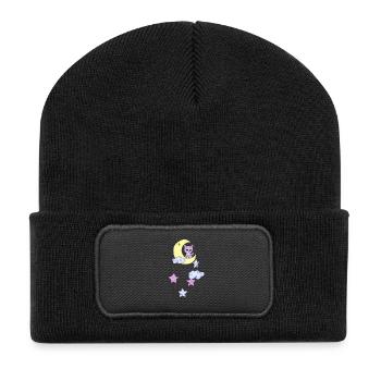 Fuchs im Mond - Recycelte Patch Beanie - Schwarz - Vorne