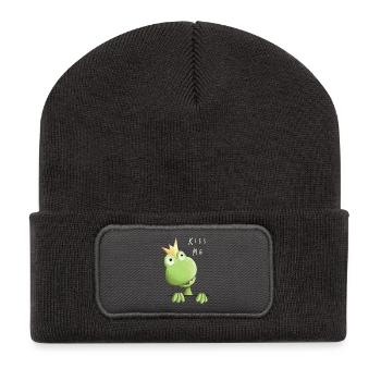 Embrasse-moi grenouille - Prince grenouille - Comic - Beanie recyclé à patch - charbon - Devant