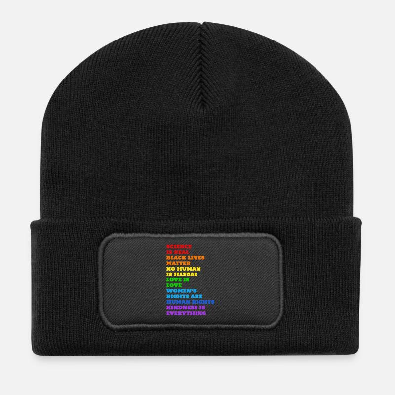 Human Rights! No one is illegal! - Recycled Patch Beanie - black