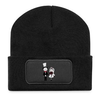 hochzeit - Recycelte Patch Beanie - Schwarz - Vorne