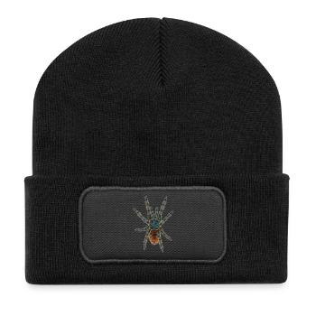 Spinne Vogelspinne ohne Schatten Illustration - Recycelte Patch Beanie - Schwarz - Vorne