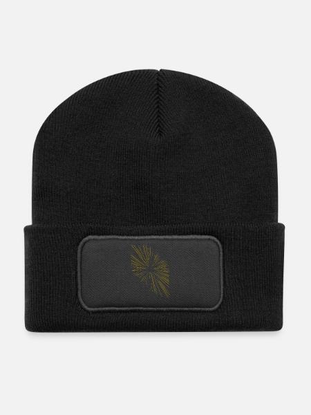 Abstrakte Strahlen / gold / Muster / Linie - Recycelte Patch Beanie - Schwarz