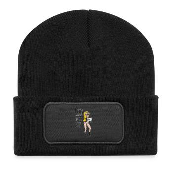 Nerd Geek Hipster Retro Pinup - Recycelte Patch Beanie - Schwarz - Vorne