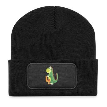 Dino With Number 4 I Fourth Birthday Dinosaur - Recycled Patch Beanie - black - Front