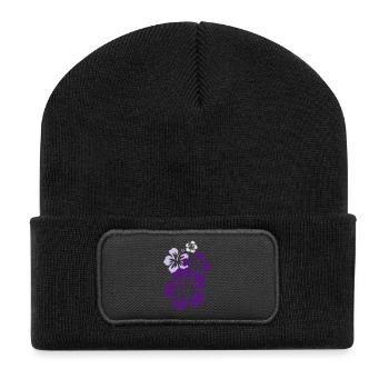 hibiskus violett - Recycelte Patch Beanie - Schwarz - Vorne