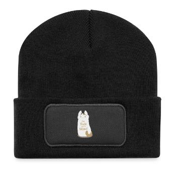 Miau - Recycelte Patch Beanie - Schwarz - Vorne
