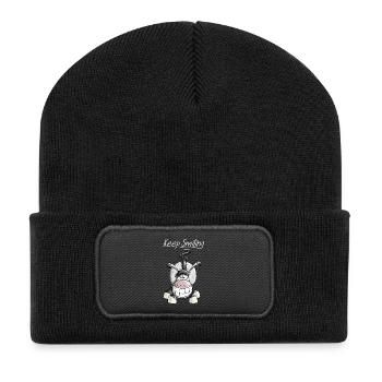 Keep Smiling Esel - Recycelte Patch Beanie - Schwarz - Vorne