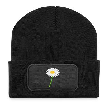 Blume Gänseblümchen mit Stiel - Recycelte Patch Beanie - Schwarz - Vorne