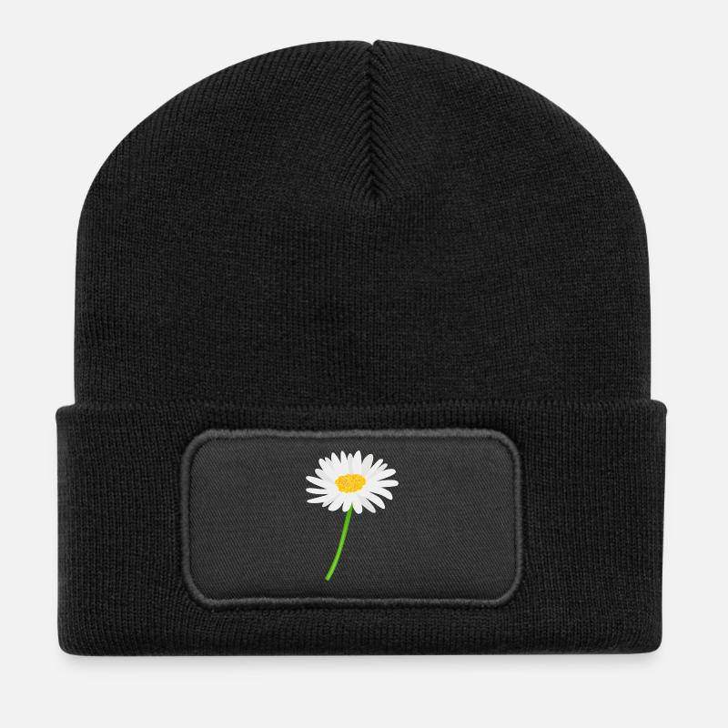 Blume Gänseblümchen mit Stiel - Recycelte Patch Beanie - Schwarz