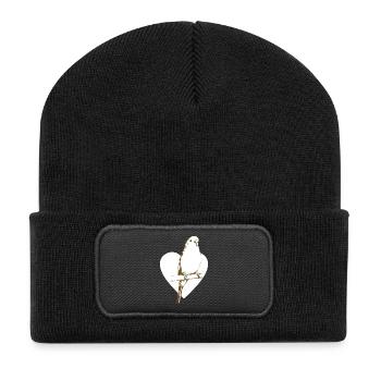 Pinson doux sur cœur - Beanie recyclé à patch - noir - Devant