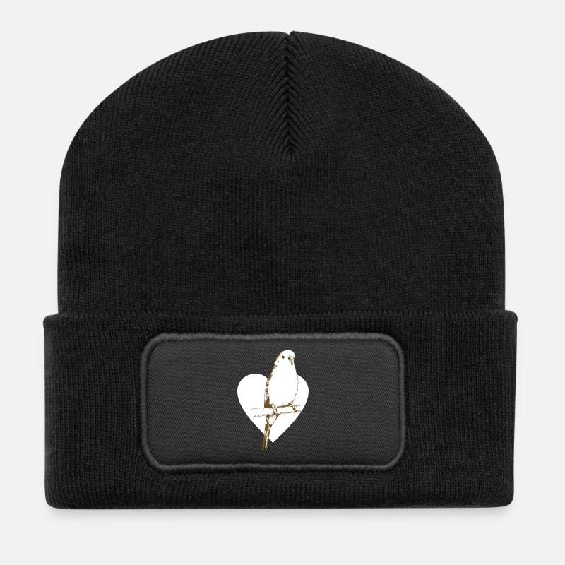 Süßer Kernbeißer auf Herz - Recycelte Patch Beanie - Schwarz