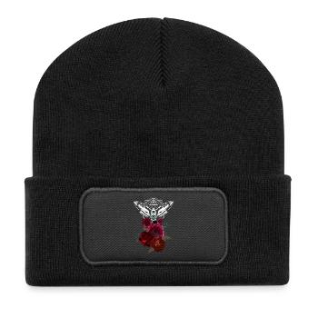 Geometric Moth Over Rose Bouquet - Recycled Patch Beanie - black - Front