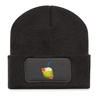 Cocktail de noix de coco décoré avec fleur & paille - Beanie recyclé à patch - charbon - Devant