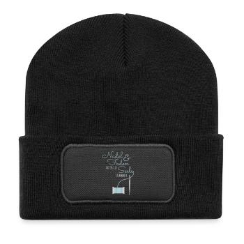 Nadel & Faden halten die Seele zusammen - blau - Recycelte Patch Beanie - Schwarz - Vorne
