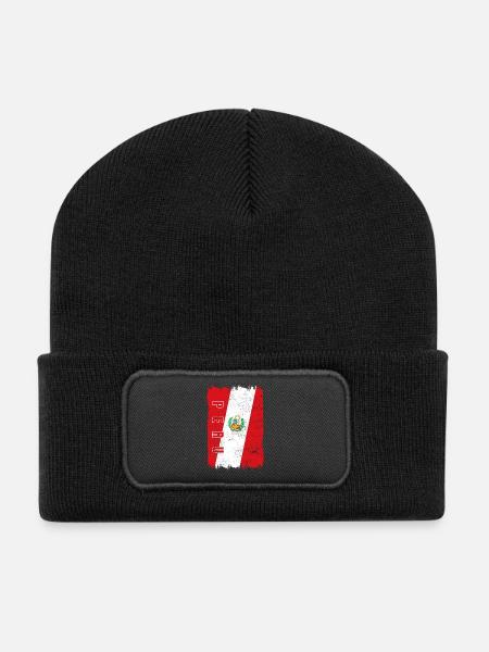 Peru Flagge - Recycelte Patch Beanie - Schwarz