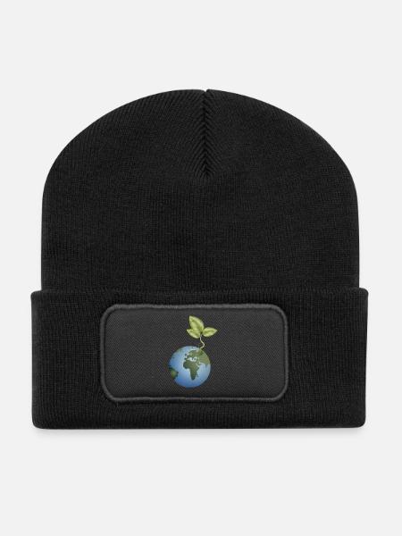 Samenkorn in der Erde entfaltet sich - Recycelte Patch Beanie - Schwarz
