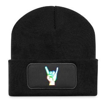 Hand with Rock-Metal-Satan symbol colorful - Recycled Patch Beanie - black - Front