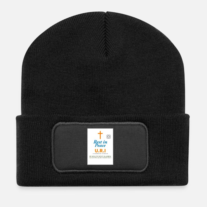 Gedenkdesign Frieden und Glaube Ironisch - Recycelte Patch Beanie - Schwarz