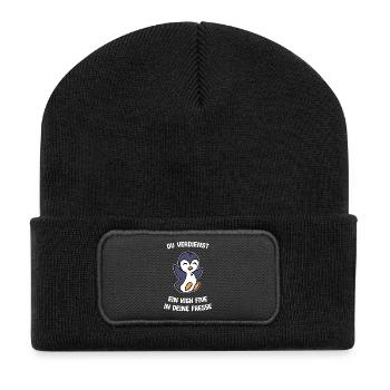 Zoo Süß Pinguin Tier Seevogel Statement Arktis - Recycelte Patch Beanie - Schwarz - Vorne