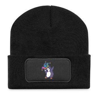 Seevogel Cool Süß Pinguin Tier Lustig Vogel - Recycelte Patch Beanie - Schwarz - Vorne