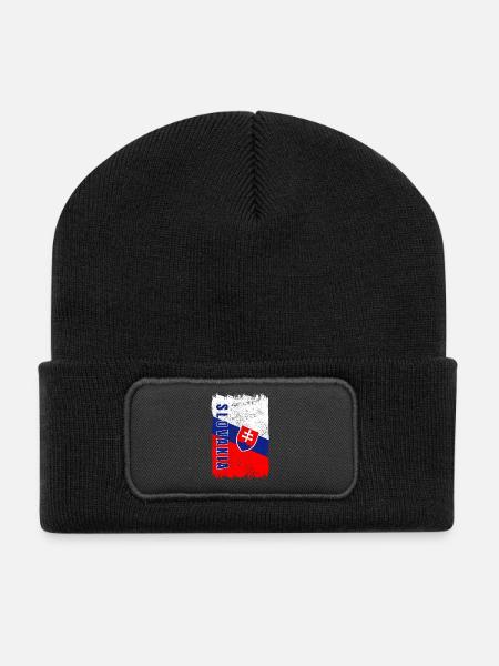 Slowakei Vintage Flagge - Recycelte Patch Beanie - Schwarz