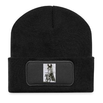 Cheval majestueux et son poulain - Beanie recyclé à patch - noir - Devant