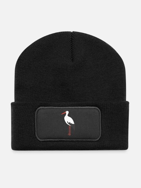 Cigogne blanche - Beanie recyclé à patch - noir