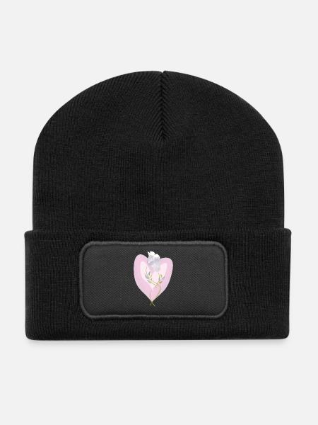 Sanfte weiße Tulpe Herz Illustration - Recycelte Patch Beanie - Schwarz