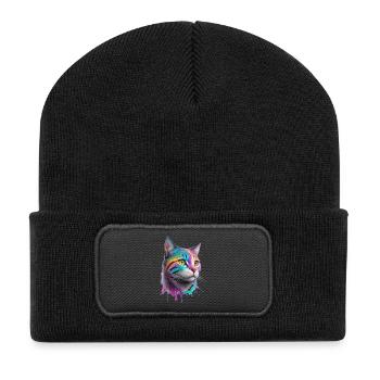 Katze - Recycelte Patch Beanie - Schwarz - Vorne