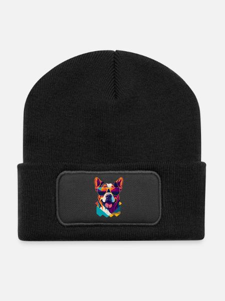Pawsome Attitude: Retro Dog T-Shirt - Beanie recyclé à patch - noir