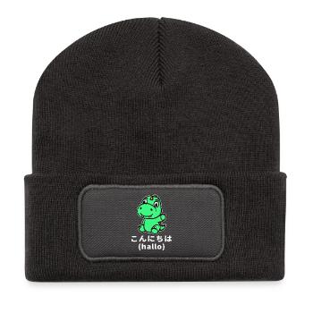 Japan Spruch Comic Anime Dino Manga Zeichentrick - Recycelte Patch Beanie - Dunkelgrau - Vorne