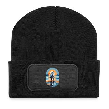 Cheval sur la plage - Beanie recyclé à patch - noir - Devant