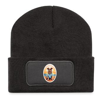 Chien sur la plage - Beanie recyclé à patch - charbon - Devant