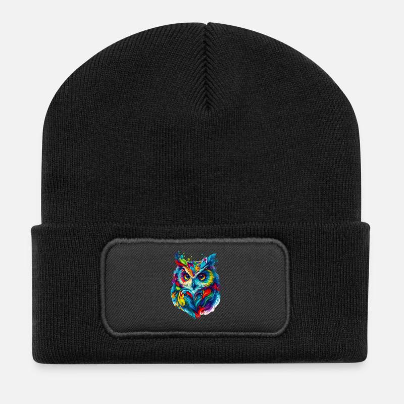 Eule - Recycelte Patch Beanie - Schwarz