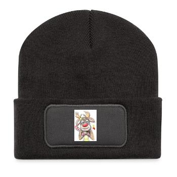 Humorvoller Rentier Cartoon Design - Recycelte Patch Beanie - Dunkelgrau - Vorne