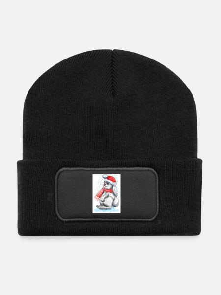 Süßer Osterhase mit Weihnachtsmütze - Recycelte Patch Beanie - Schwarz