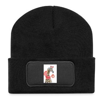 Fröhlicher Giraffe Weihnachtsgruß - Recycelte Patch Beanie - Schwarz - Vorne