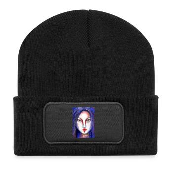 Farbkontrollierte Masken berührte Kunst - Recycelte Patch Beanie - Schwarz - Vorne