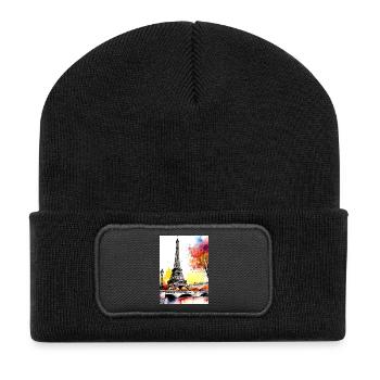 Eiffel Tower in autumn watercolour - Recycled Patch Beanie - black - Front