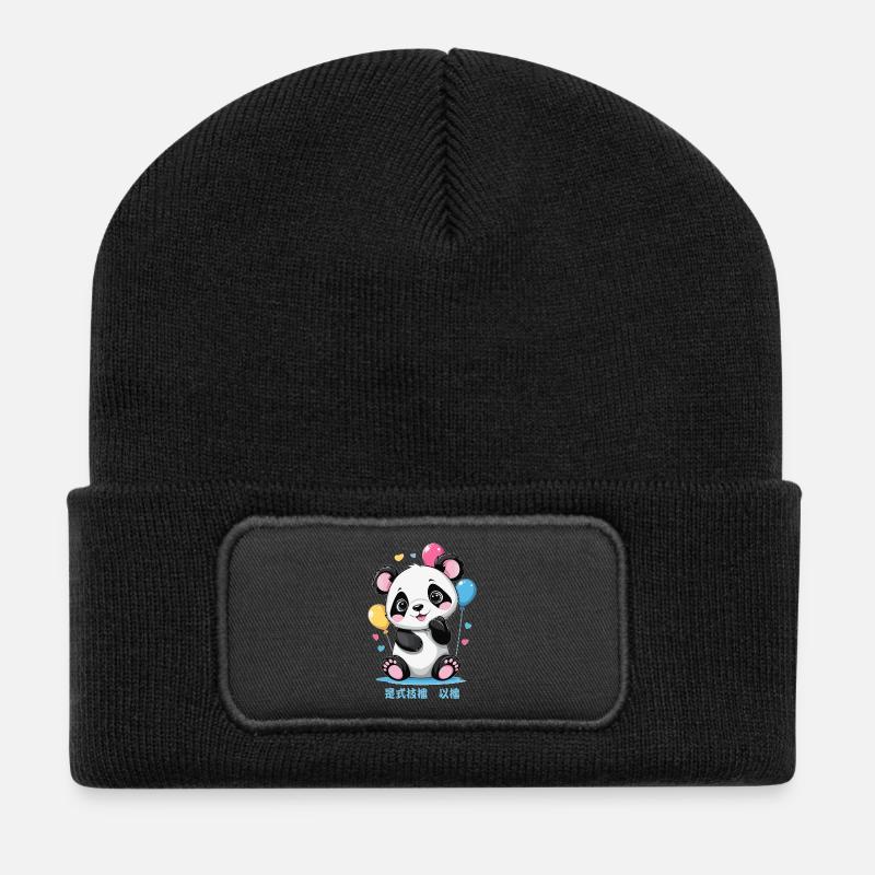 Süße Panda Bär - Recycelte Patch Beanie - Schwarz