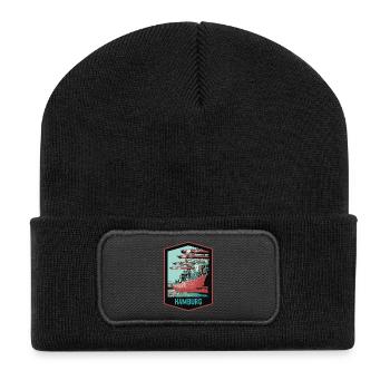 Hamburger Hafen und seine Schiffe - Recycelte Patch Beanie - Schwarz - Vorne