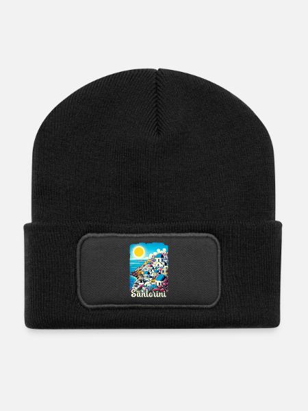 Santorin Griechenland Ozean Vulkan Akrotiri - Recycelte Patch Beanie - Schwarz